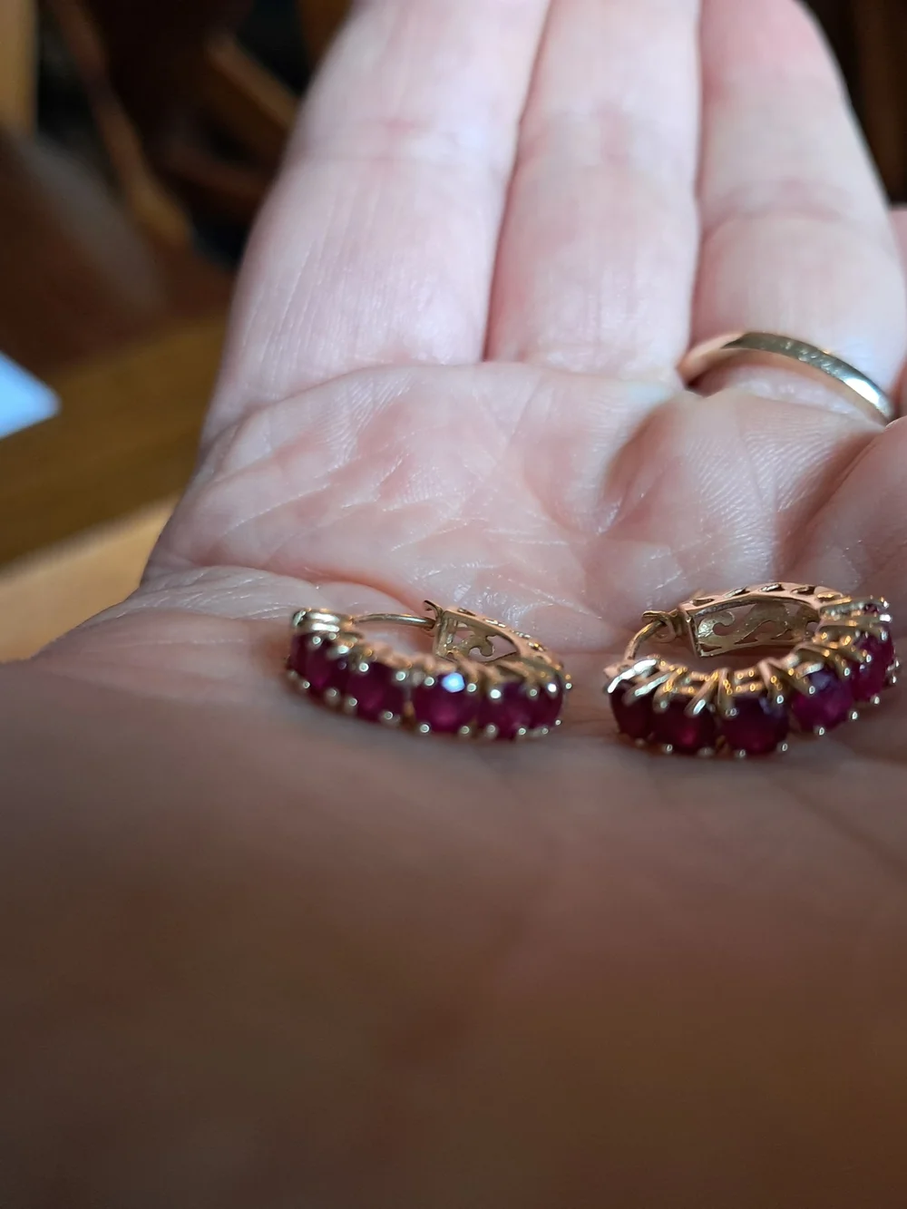 14K Gold Huggie Hoop Earrings with Ruby Gem Accents